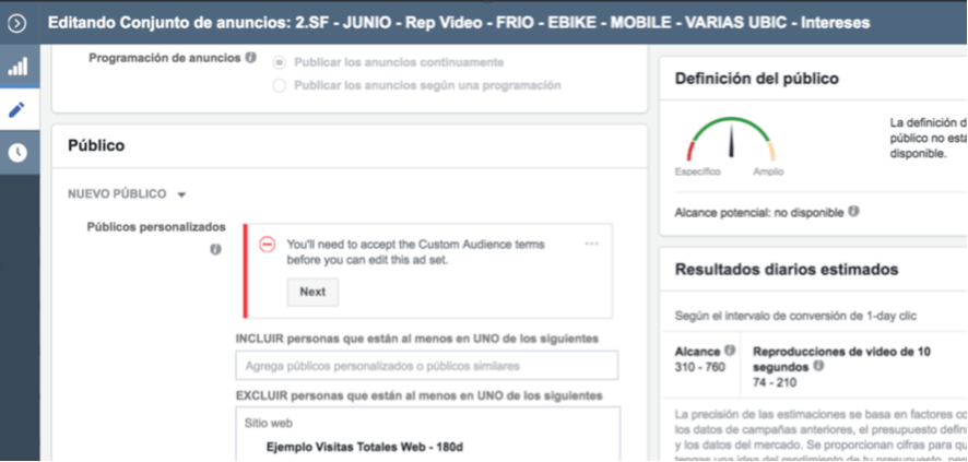 nuevas condiciones para crear audiencias