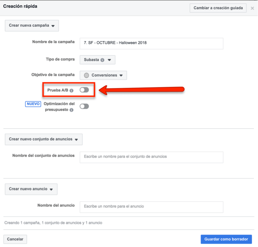 cómo crear un test A/B en Facebook
