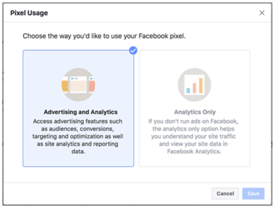 elegir el uso del pixel de facebook