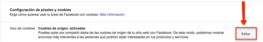 sección de pixeles de facebook