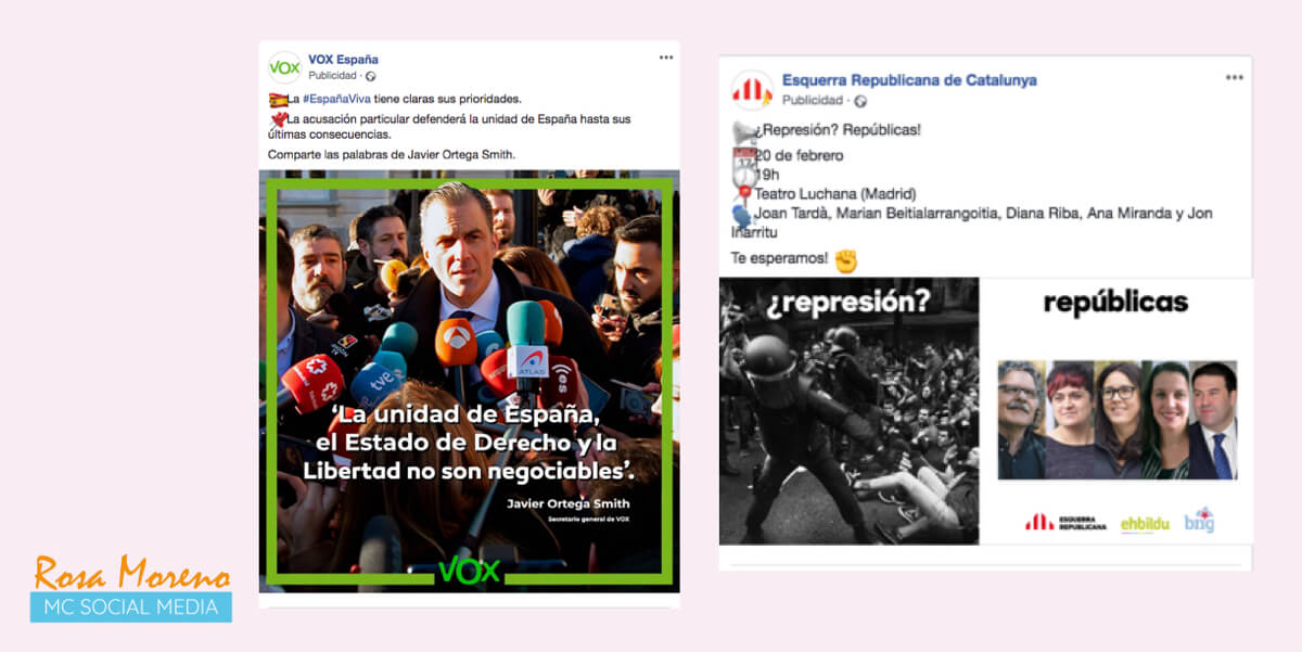 campañas publicitarias facebook para partidos politicos lideres politicos anuncios vox esquerra republicana catalunya