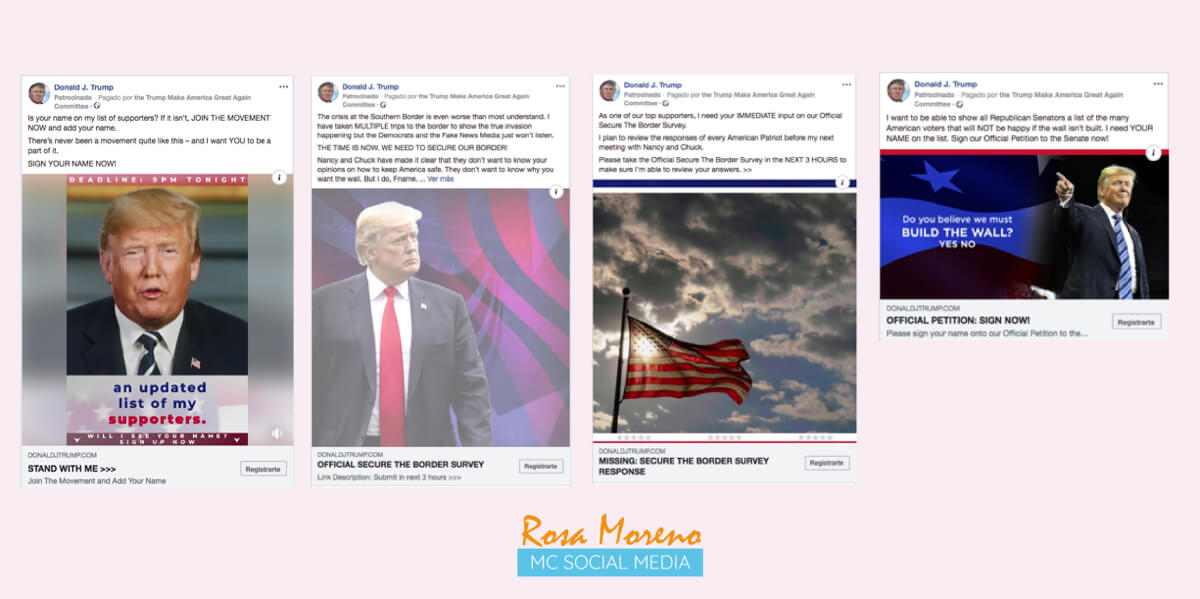 Campanas publicitarias Facebook para partidos politicos lideres politicos ejemplo anuncios pagina Donald Trump