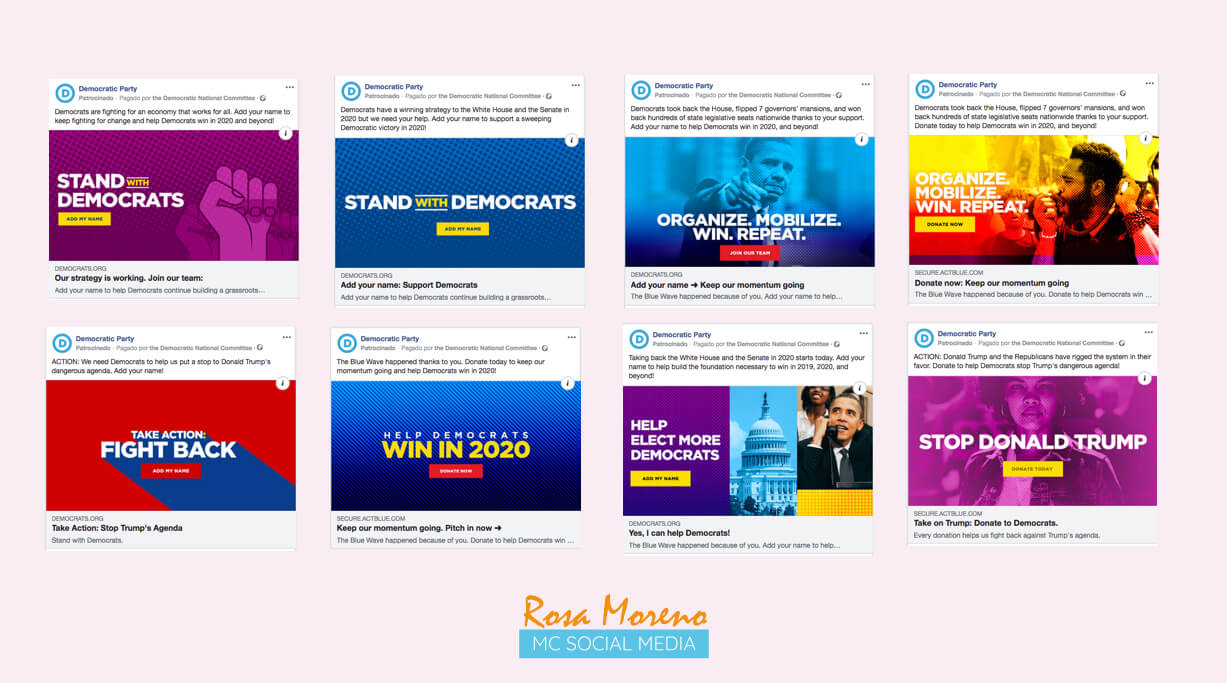campañas publicitarias facebook para partidos politicos lideres politicos ejemplo anuncios pagina partido democrata