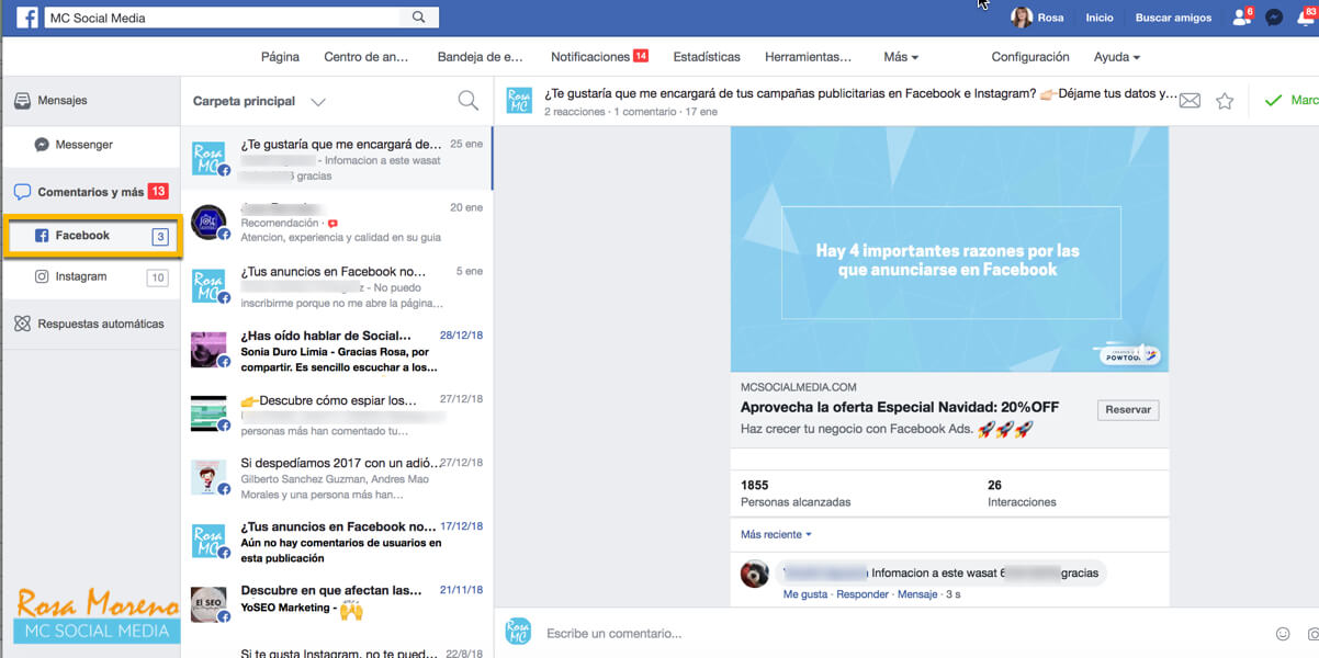 como eliminar comentarios negativos anuncios facebook publicidad facebook ads bandeja de entrada seccion comentarios facebook