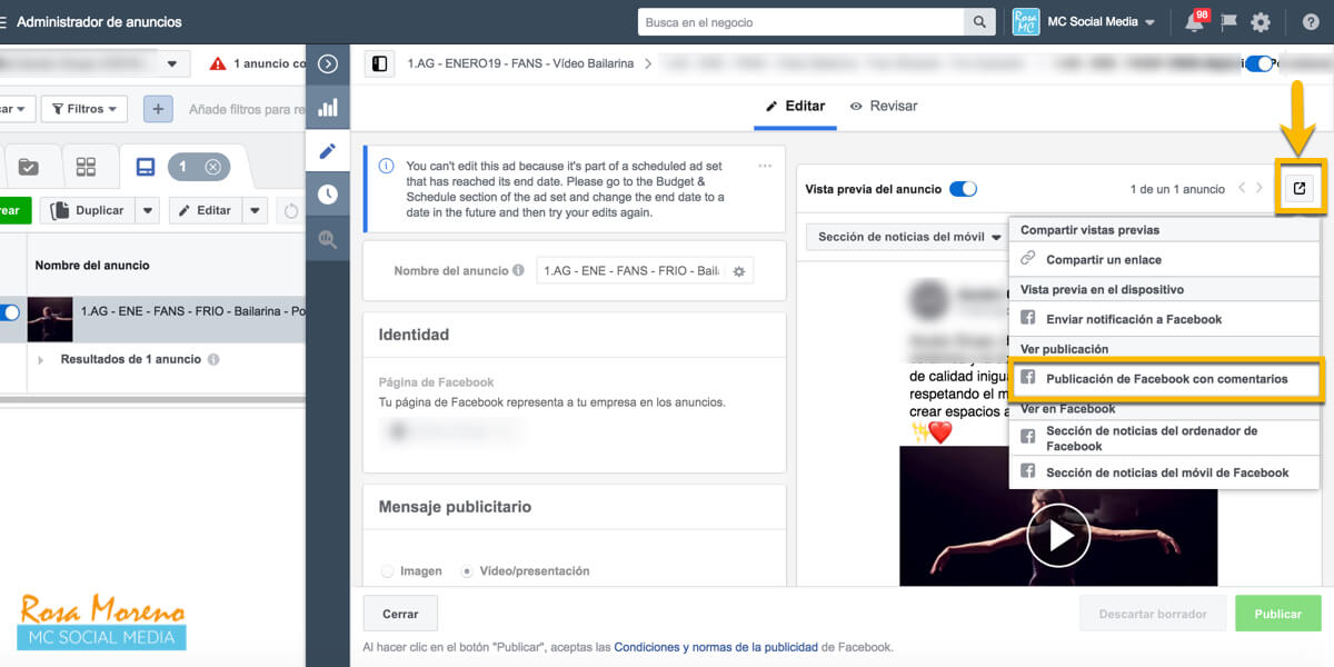 como eliminar comentarios negativos anuncios facebook publicidad facebook ads vista previa anuncio publicacion facebook con comentarios