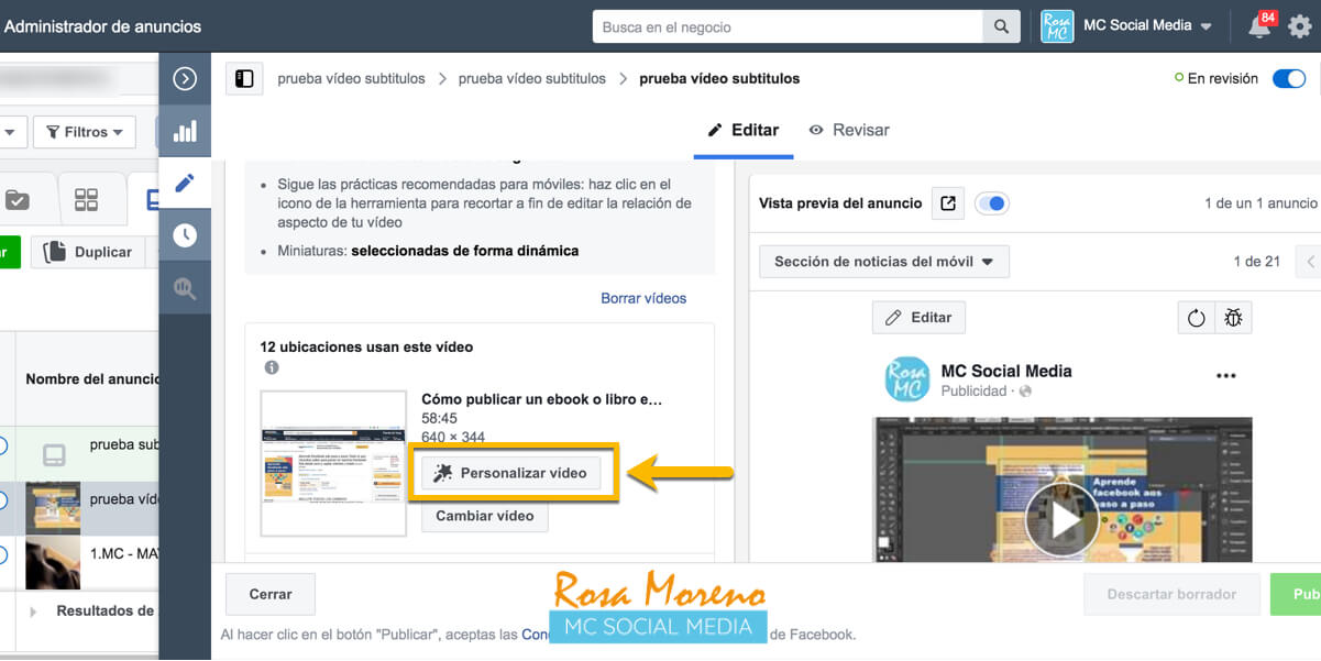 como poner subtitulos videos subidos facebook acceder seccion subtitulos en personalizar video