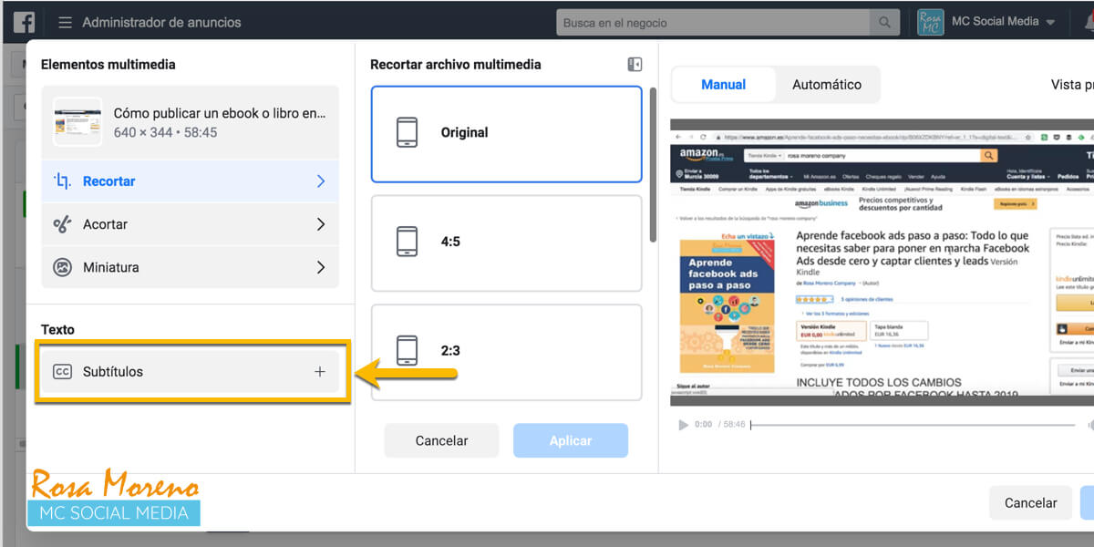 como poner subtitulos videos subidos facebook elementos multimedia texto seleccionar subtitulos