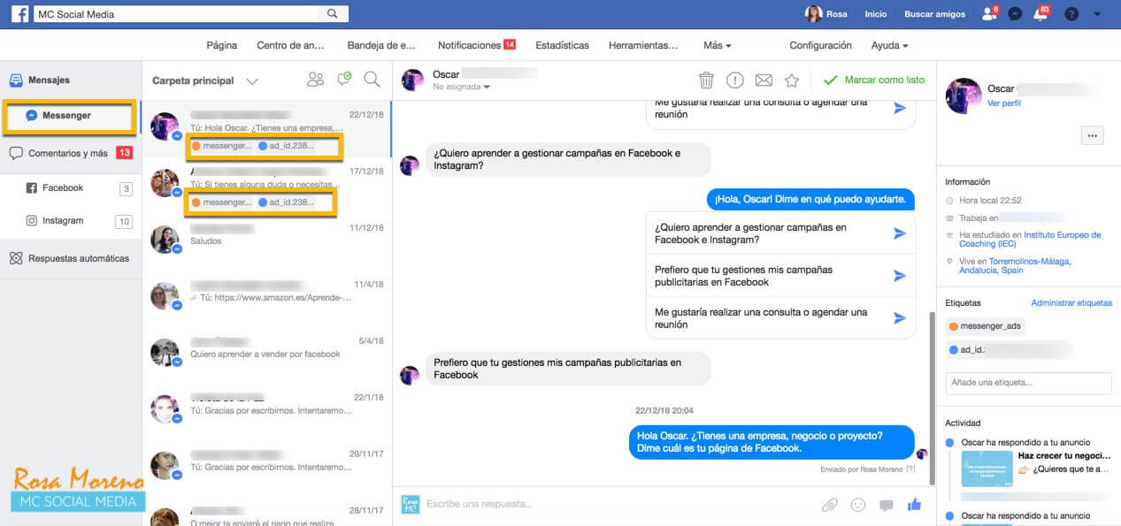 como eliminar comentarios negativos anuncios facebook publicidad facebook ads bandeja de entrada seccion mensajes messenger