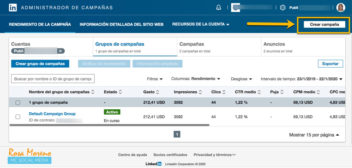 como hacer publicidad con linkedin ads boton crear campaña publicitaria linkedin