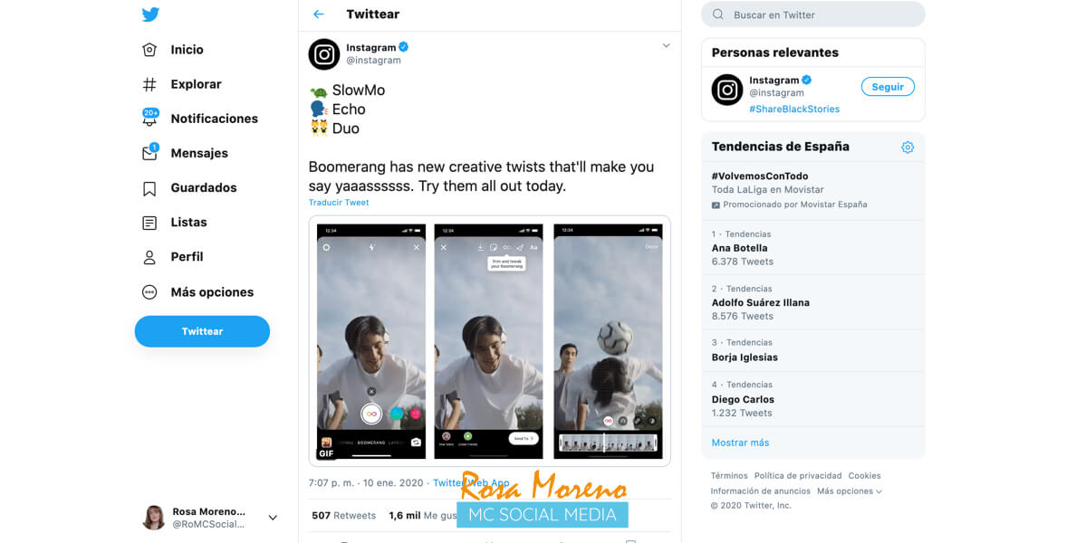 nuevos efectos de boomerang para instagram anuncio de instagram en twitter